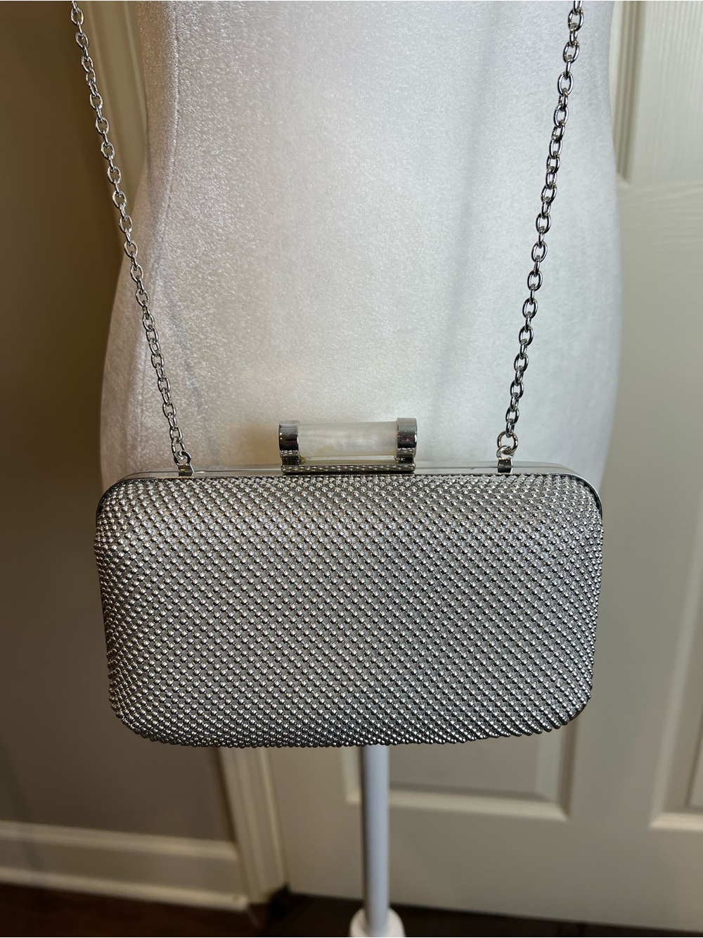 Jessica McClintock beaded Silver Crystal-Embellished Evening Clutch Shoulder Bag